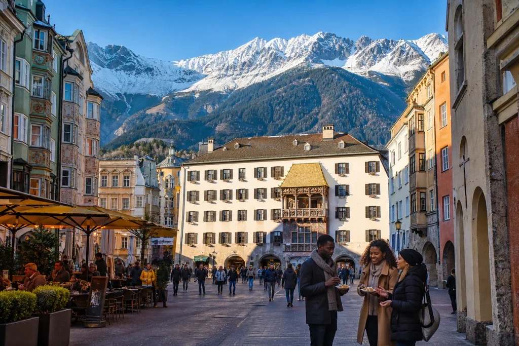 [Austria](C:\\Users\\IMA\\Documents\\Codex\\Holiday Factory-Travel Business\\Website\\Assets\\Destination page\\austria-innsbruck-culinary-tour.webp)Innsbruck Old Town, the Golden Roof and snow-covered Nordkette mountains, with travellers on a culinary tour.