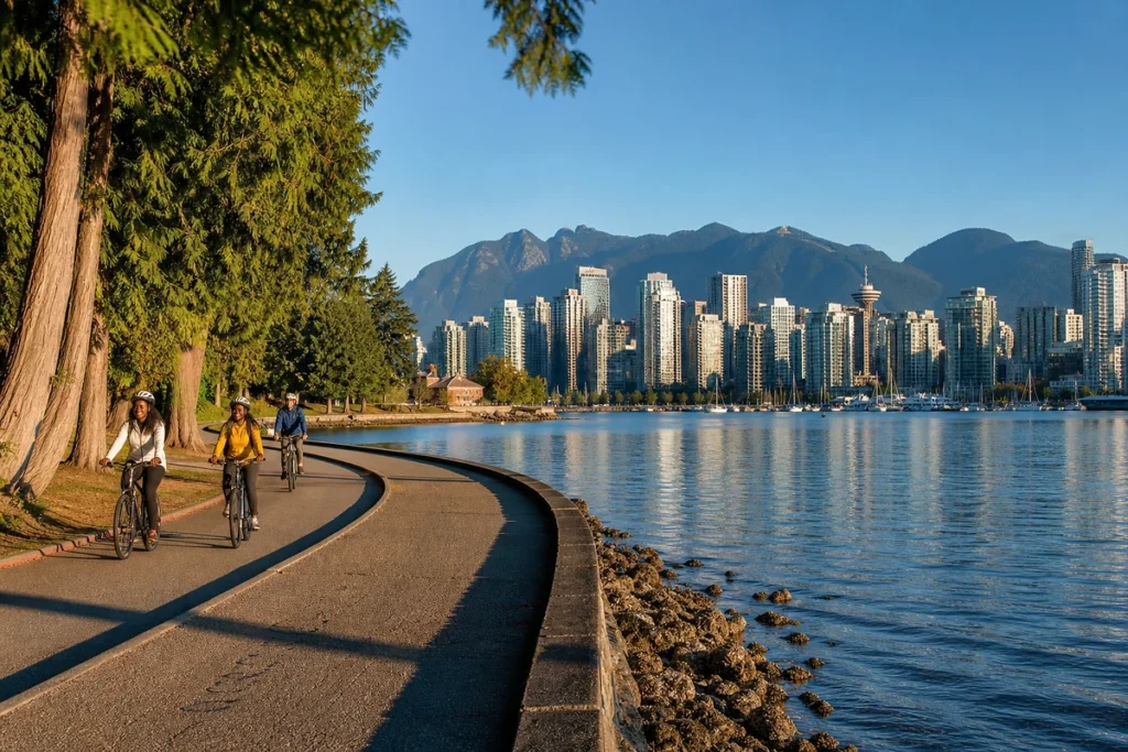 [North America](C:\\Users\\IMA\\Documents\\Codex\\Holiday Factory-Travel Business\\Website\\Assets\\Destination page\\north-america-vancouver-seawall-cycling.webp)Cyclists following Vancouver’s Stanley Park Seawall with the skyline, harbour and mountains beyond.