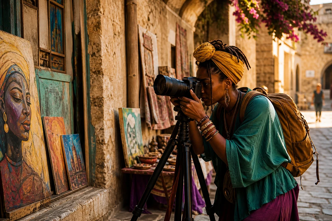 African travel photographer capturing local art during a tailored special-interest journey.