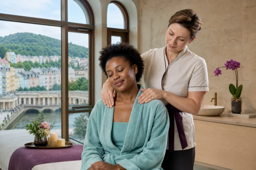 A traveller receiving a spa treatment in Karlovy Vary.